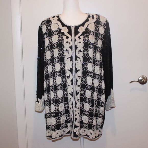 Vintage Judith ann Plus Silk Sequin Cardigan Women Size 2x - Picture 1 of 16